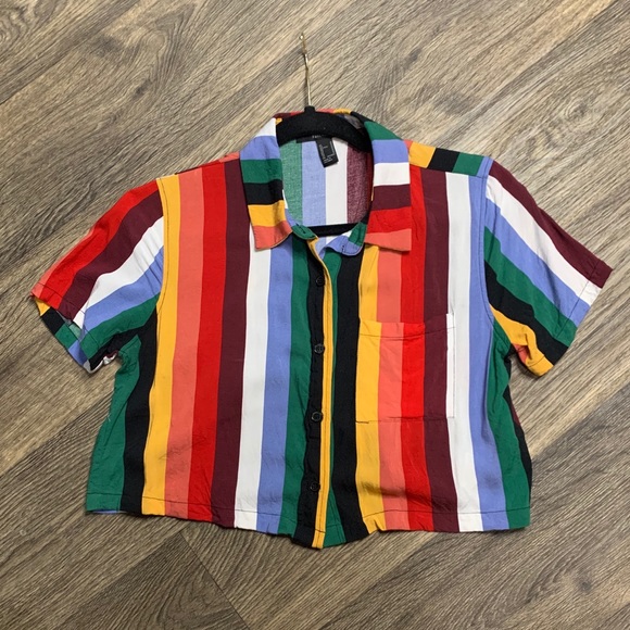 Bright Button Down Forever21 Crop - Picture 1 of 2